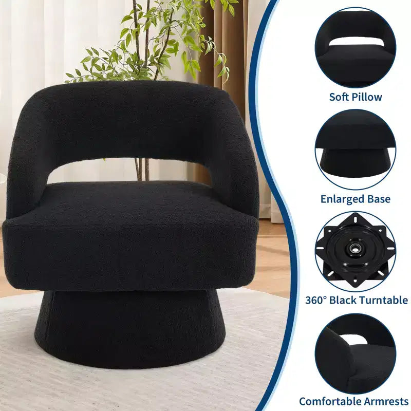 Fauteuil pivotant en velours beige / noir / camel / vert avec dossier rayé, une place