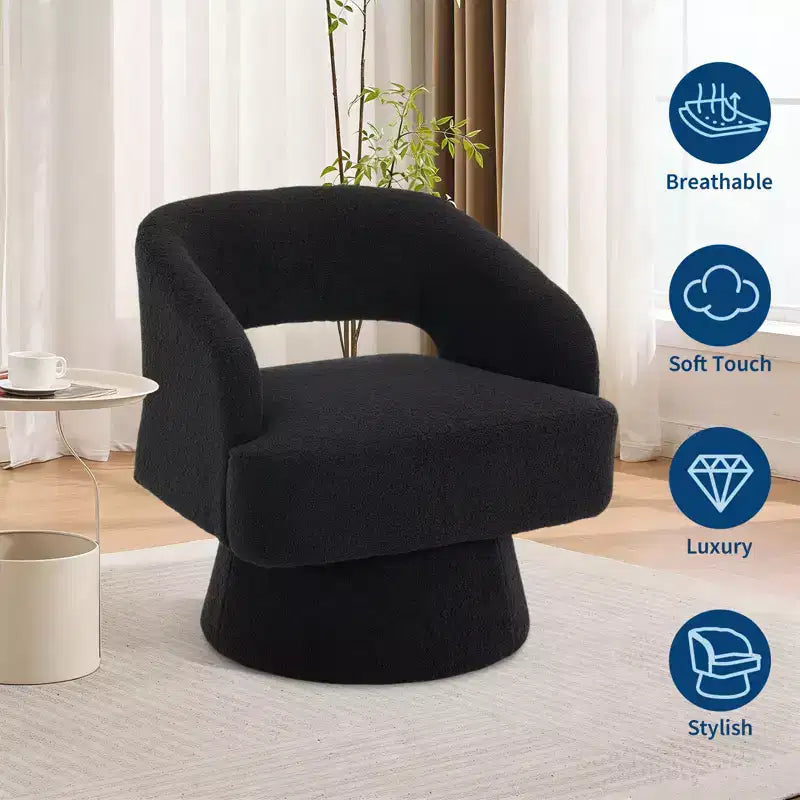 Fauteuil pivotant en velours beige / noir / camel / vert avec dossier rayé, une place
