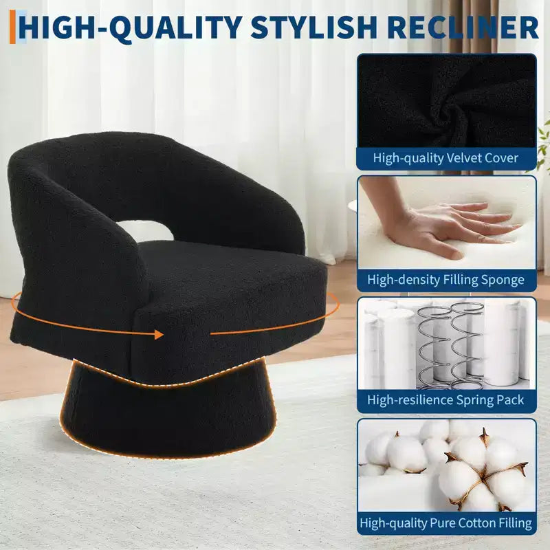 Fauteuil pivotant en velours beige / noir / camel / vert avec dossier rayé, une place