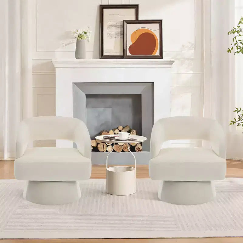 Fauteuil pivotant en velours beige / noir / camel / vert avec dossier rayé, une place