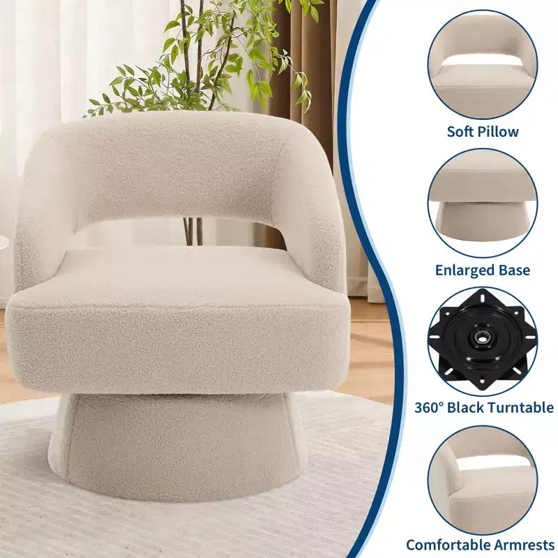 Fauteuil pivotant en velours beige / noir / camel / vert avec dossier rayé, une place