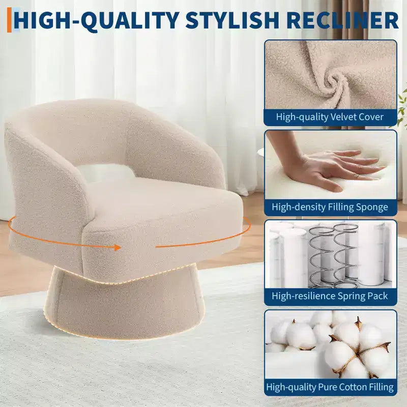 Fauteuil pivotant en velours beige / noir / camel / vert avec dossier rayé, une place