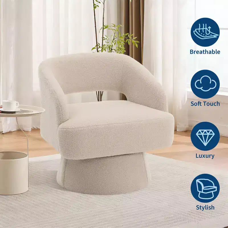 Fauteuil pivotant en velours beige / noir / camel / vert avec dossier rayé, une place