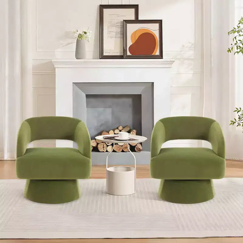 Fauteuil pivotant en velours beige / noir / camel / vert avec dossier rayé, une place