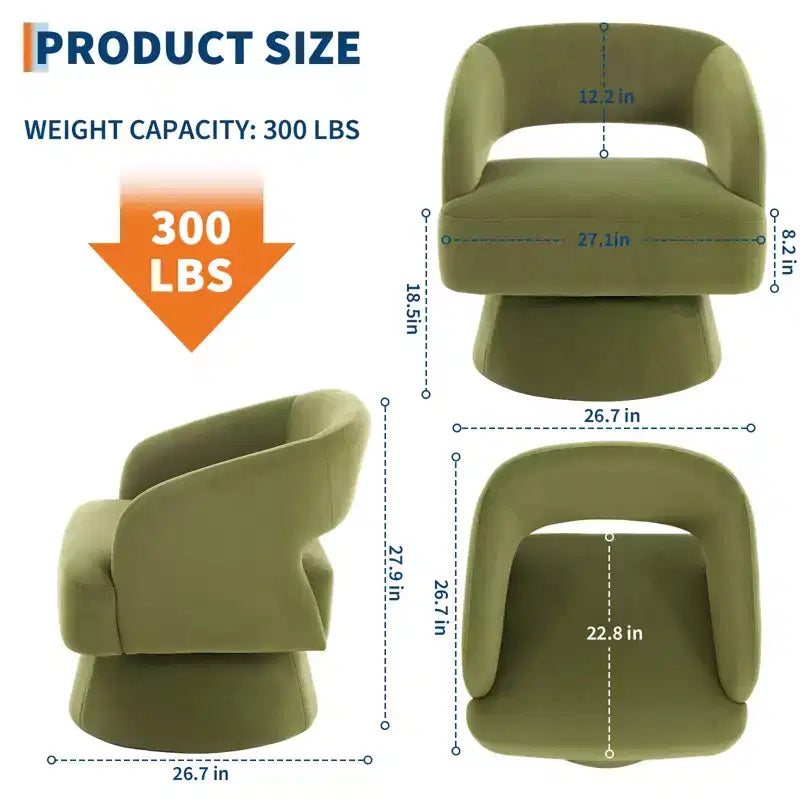 Fauteuil pivotant en velours beige / noir / camel / vert avec dossier rayé, une place
