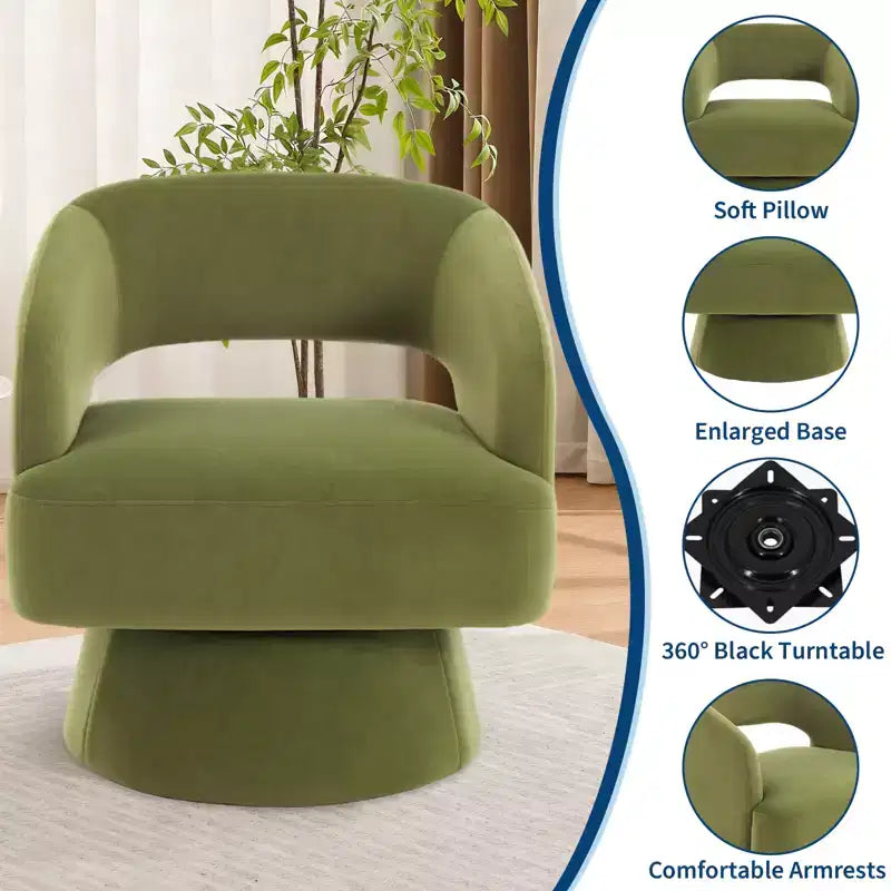 Fauteuil pivotant en velours beige / noir / camel / vert avec dossier rayé, une place