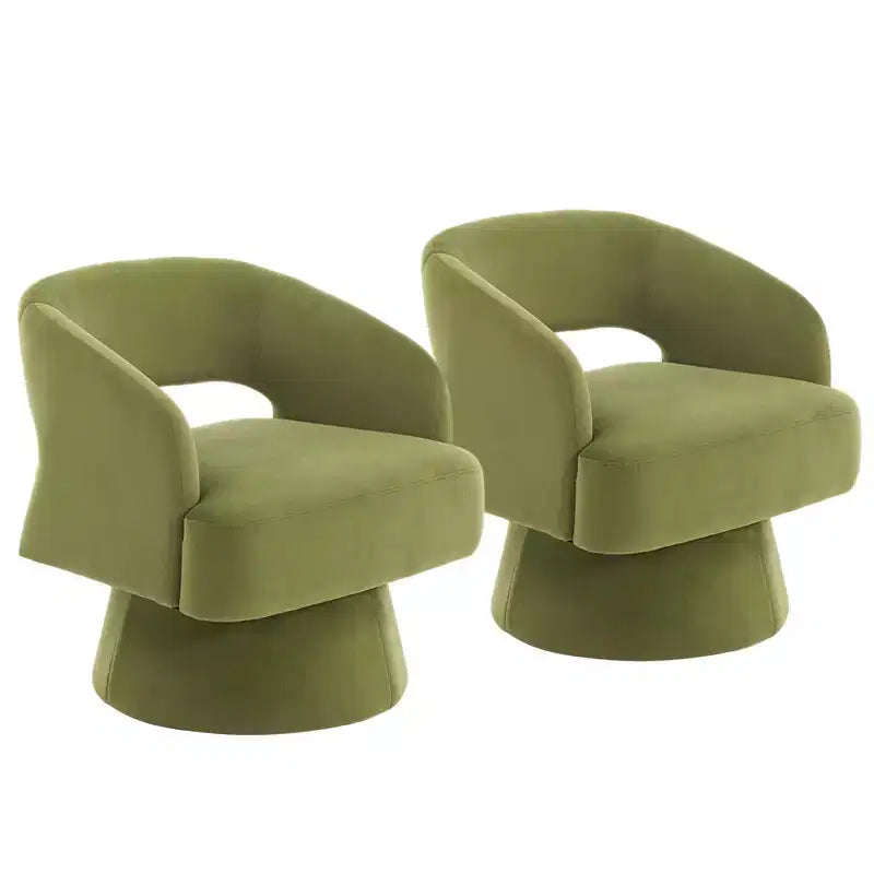 Fauteuil pivotant en velours beige / noir / camel / vert avec dossier rayé, une place