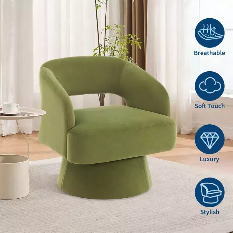 Fauteuil pivotant en velours beige / noir / camel / vert avec dossier rayé, une place