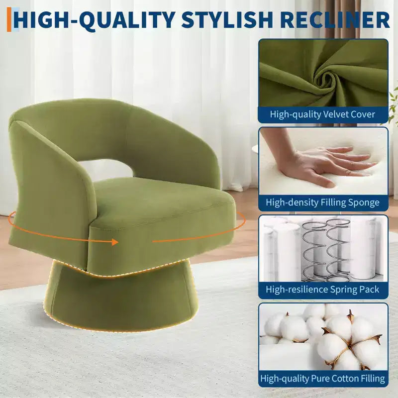 Fauteuil pivotant en velours beige / noir / camel / vert avec dossier rayé, une place