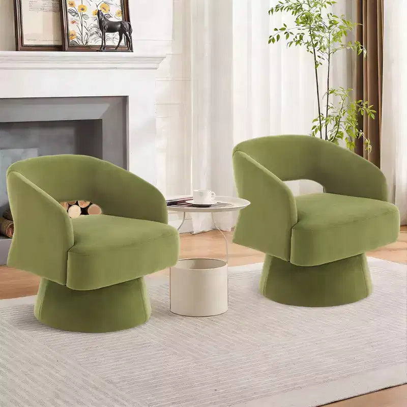 Fauteuil pivotant en velours beige / noir / camel / vert avec dossier rayé, une place