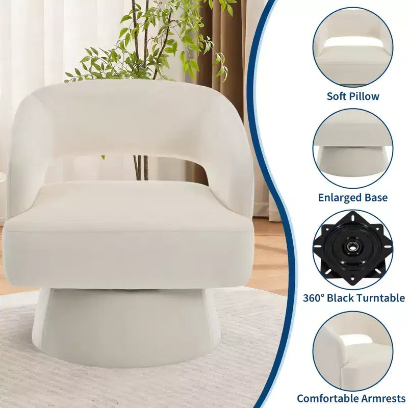 Fauteuil pivotant en velours beige / noir / camel / vert avec dossier rayé, une place