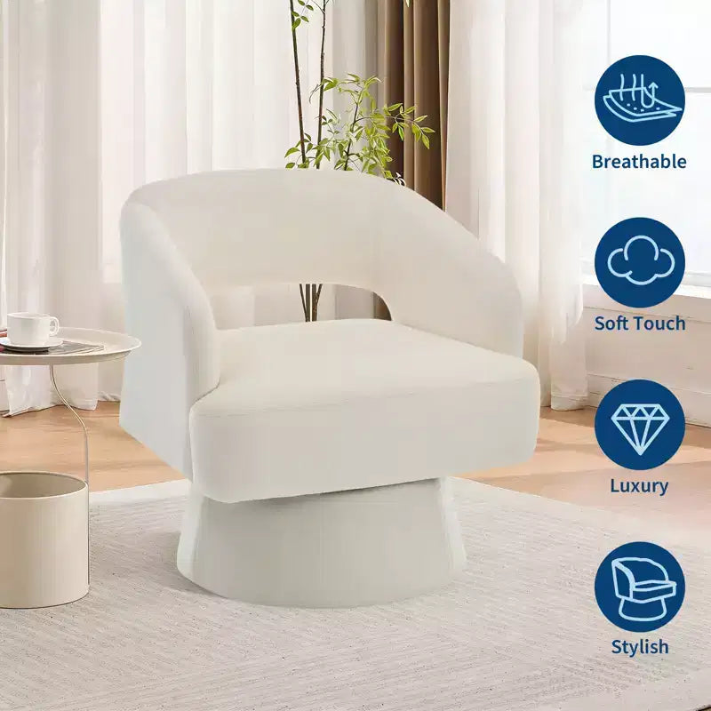 Fauteuil pivotant en velours beige / noir / camel / vert avec dossier rayé, une place