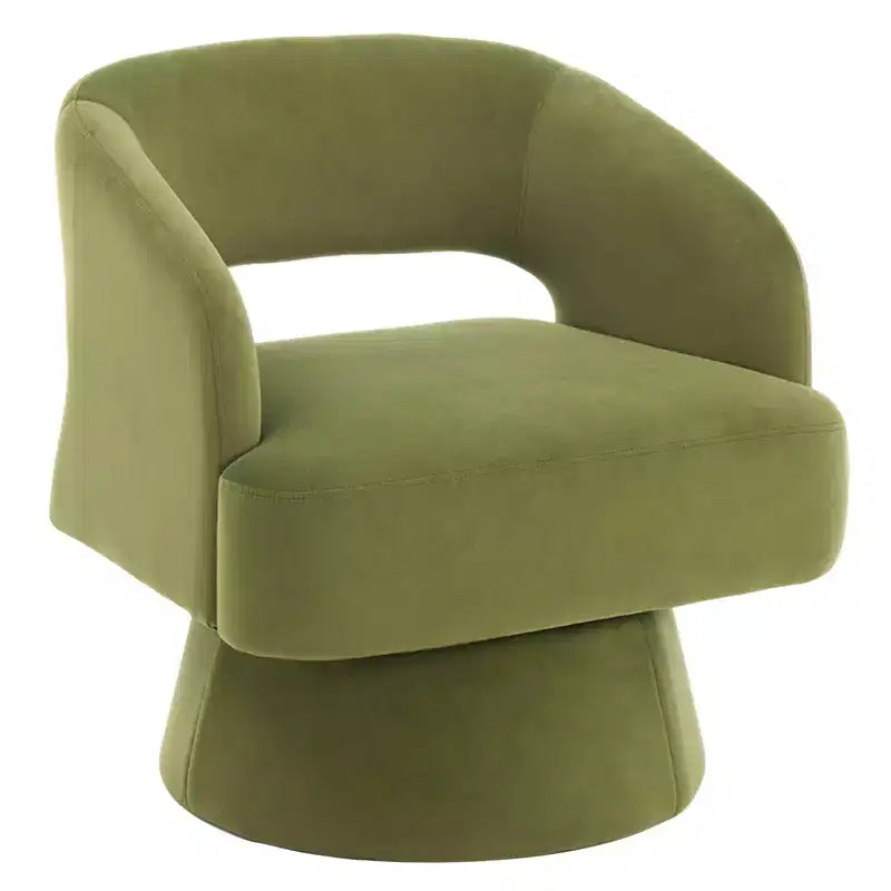 Fauteuil pivotant en velours beige / noir / camel / vert avec dossier rayé, une place