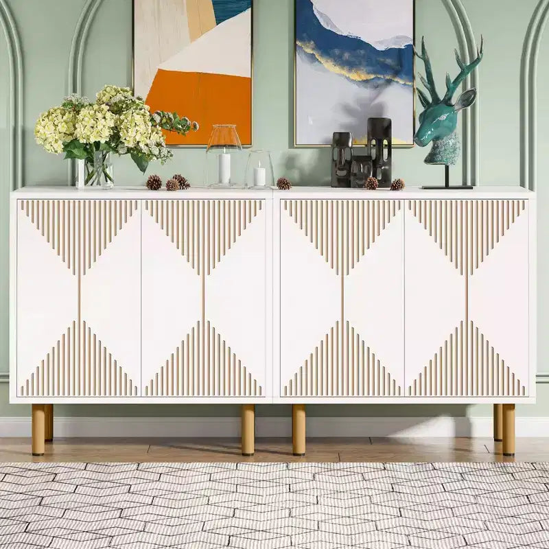 Bahut de buffet blanc à 4 portes, style moderne, assemblage par une seule personne