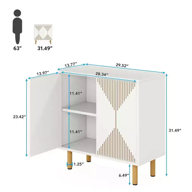 Bahut de buffet blanc à 4 portes, style moderne, assemblage par une seule personne