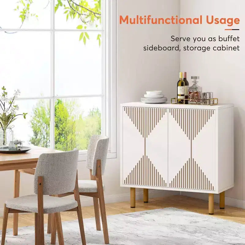 Bahut de buffet blanc à 4 portes, style moderne, assemblage par une seule personne
