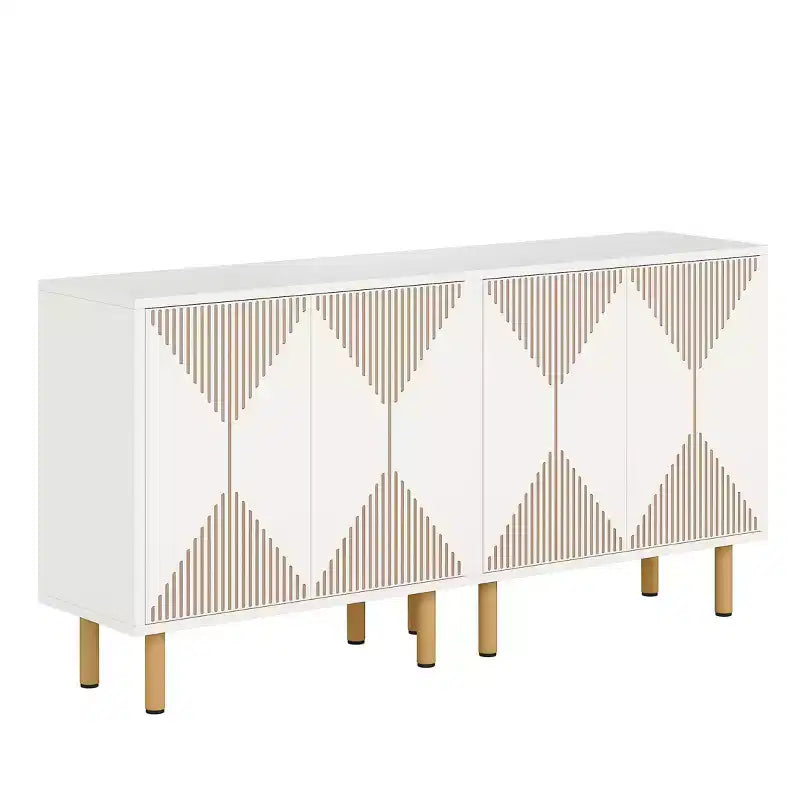 Bahut de buffet blanc à 4 portes, style moderne, assemblage par une seule personne