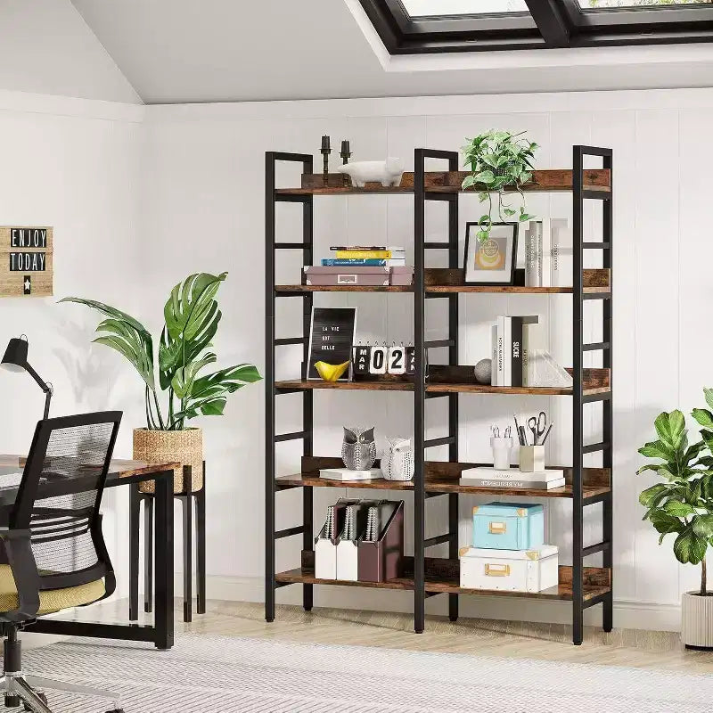 Étagère double large à 5 niveaux brun rustique, pour 1 personne