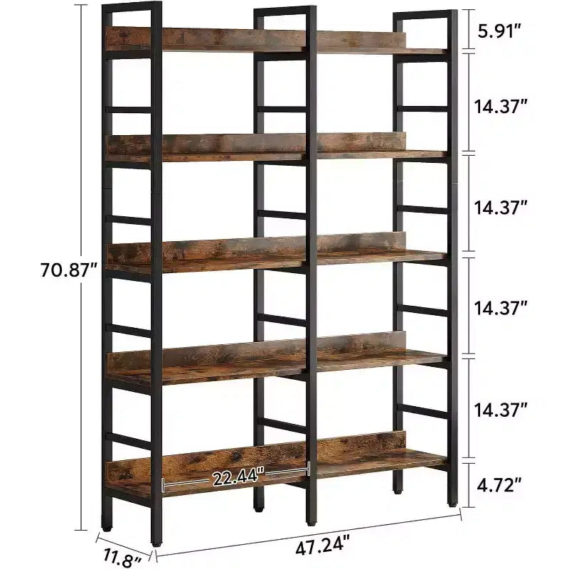 Étagère double large à 5 niveaux brun rustique, pour 1 personne