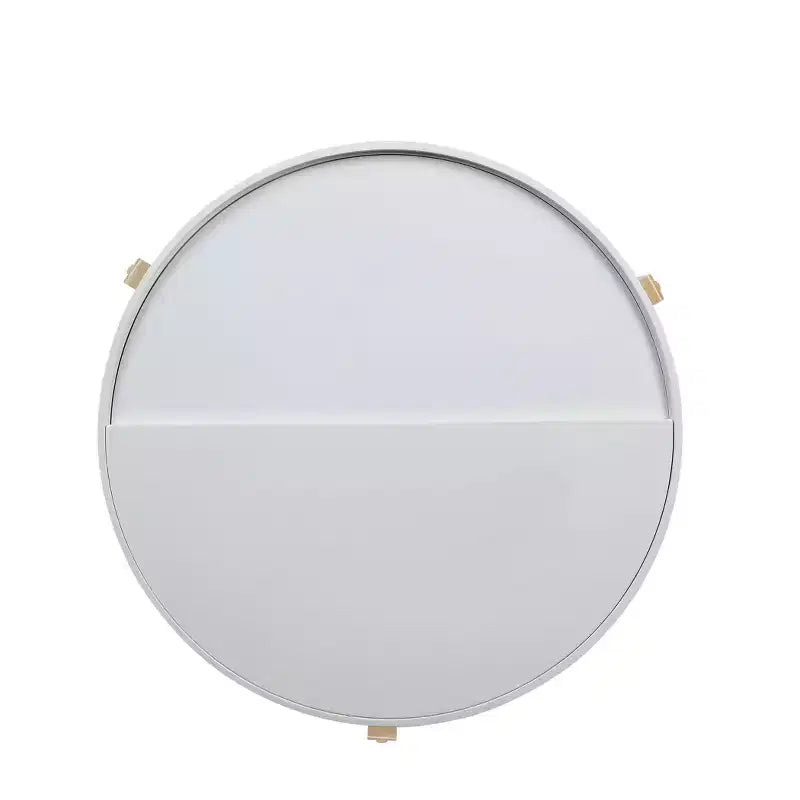 Table basse ronde blanche et naturelle avec rangement caché, style 4 pieds